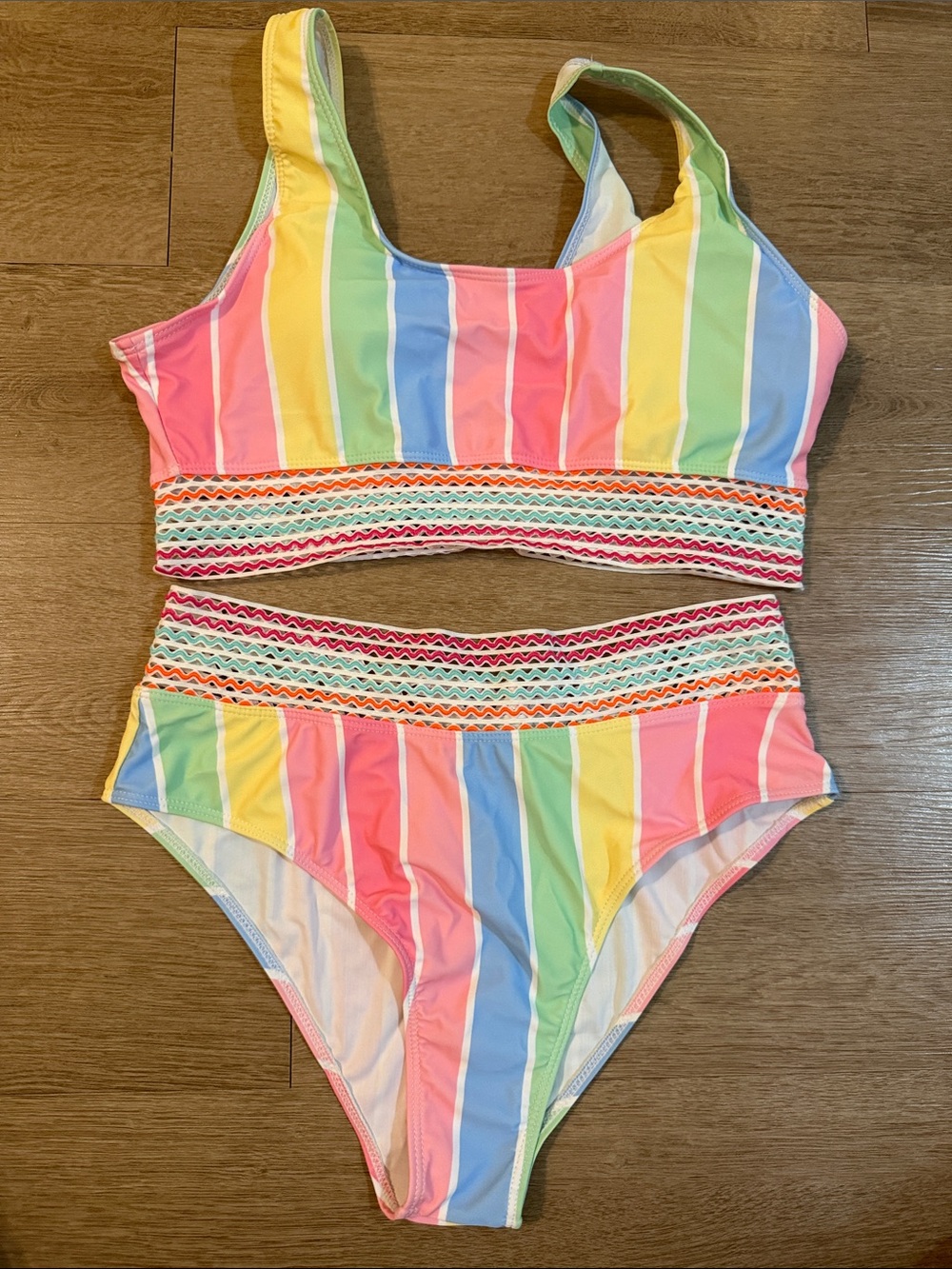 SHEIN Pastel Rainbow Stripe High-Waist Bikini Set